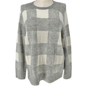 White Label Wool Alpaca Plaid Crewneck Sweater Women XS Gray White Company